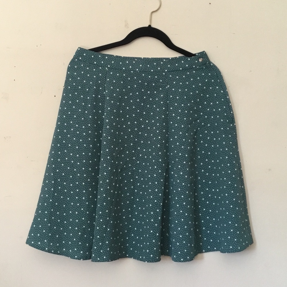 Vintage Jennifer Moore Teal with White Polka Dots Midi Skirt